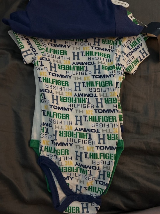 Tommy Hilfiger Navy One-Piece Bodysuit with Green & Yellow Logo - Picture 3 of 5
